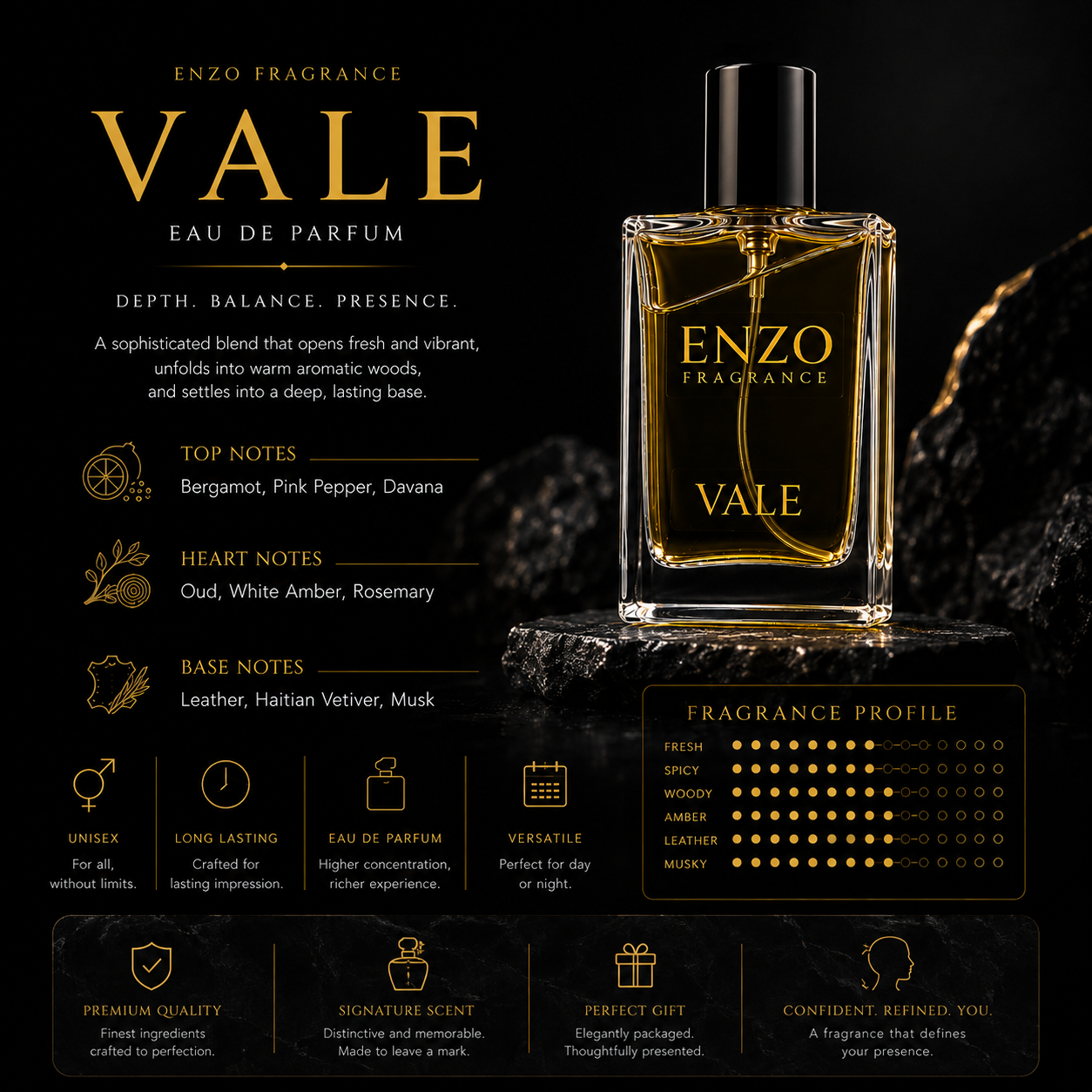 VALE — Eau de Parfum | Woody Amber Unisex Fragrance| 30 ml